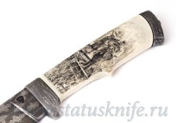 НОЖ ОХОТА АВТОРСКАЯ РАБОТА СКРИМШОУ ИГОРЬ ГУЛИН БИВЕНЬ МАМОНТА МОЗАИЧНЫЙ ДАМАСКфотография - 3