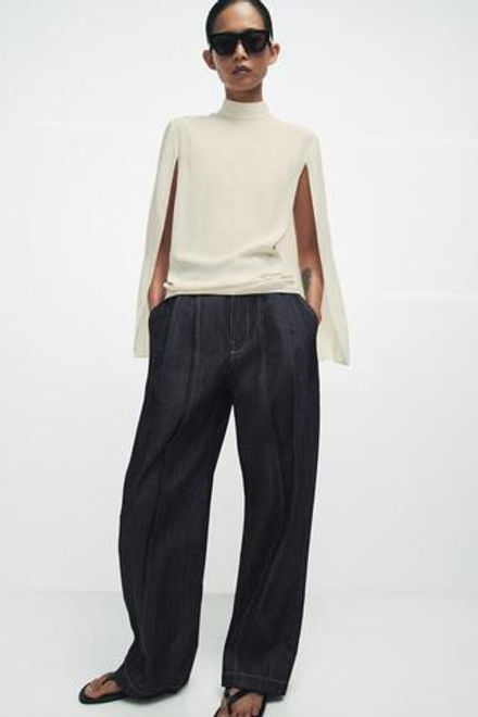 ZARA РУБАШКА-КЕЙП С РАЗРЕЗАМИ ZW COLLECTION, ЭКРЮ