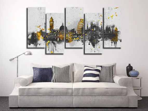 Модульная картина "Город акварелью"