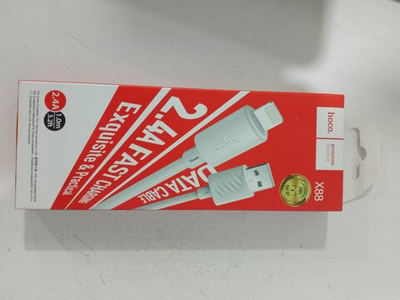 Кабель iPhone Lightning  HOCO X88 Gratified, 1м, круглый, 2.4A белый