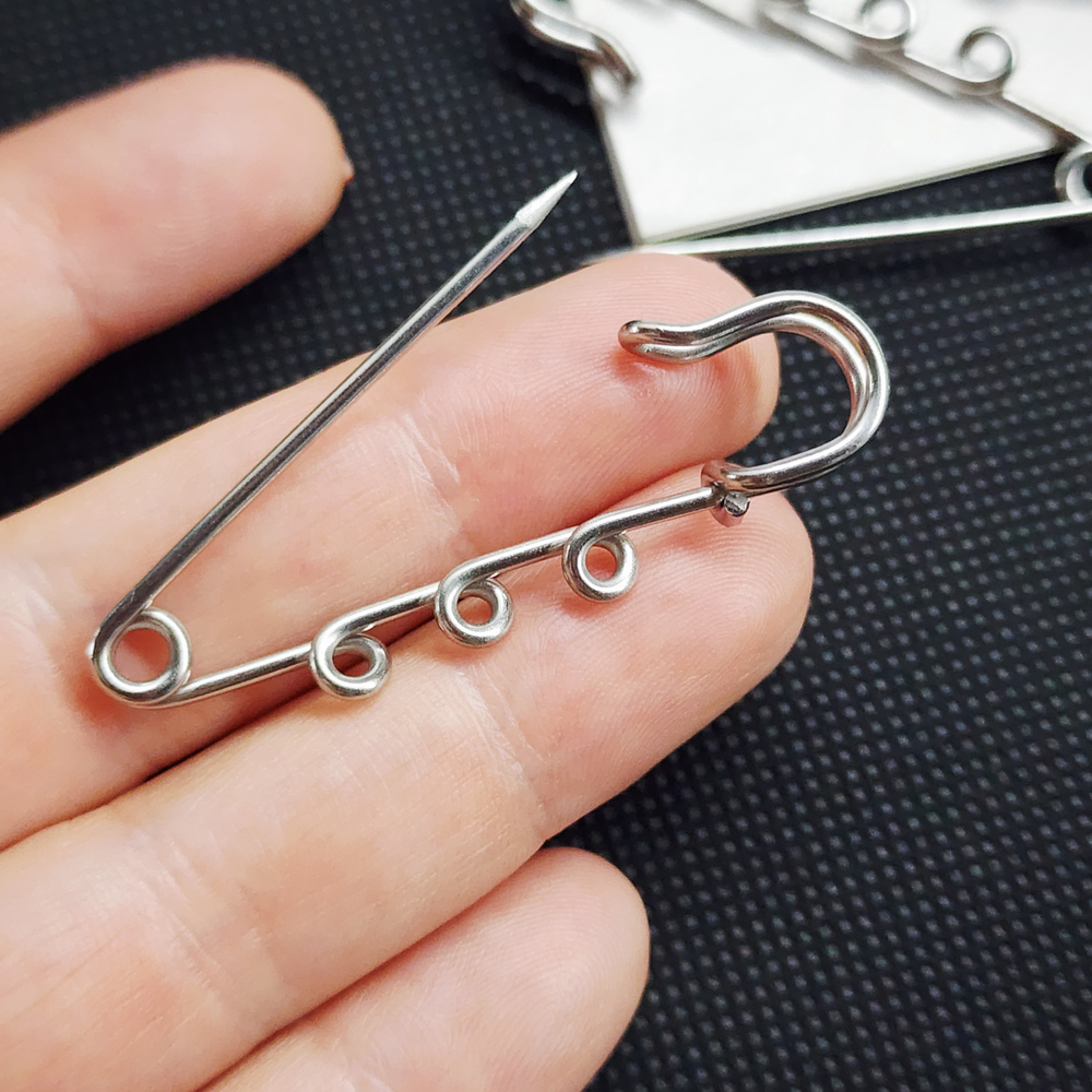 Булавка брошь, сталь 316, 50мм, отличная заточка, 3 петли, штучно