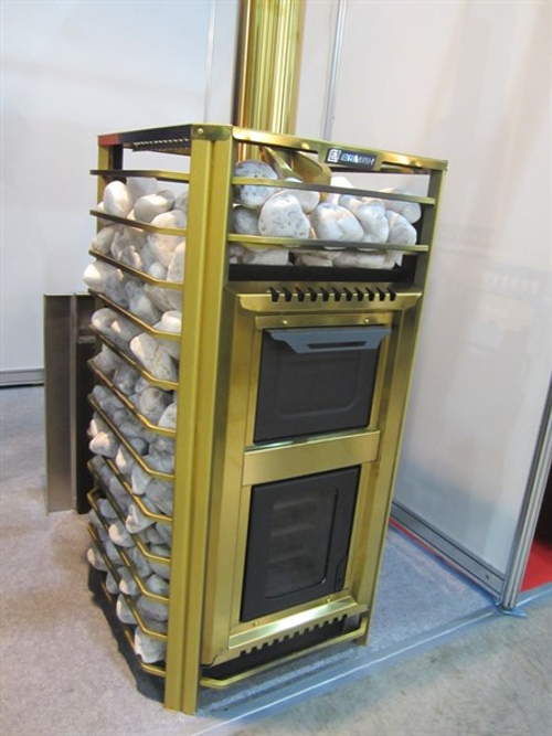 Дровяная печь для бани ЕРМАК 30 СЕТКА-ЛЮКС GOLD (Нерж.)