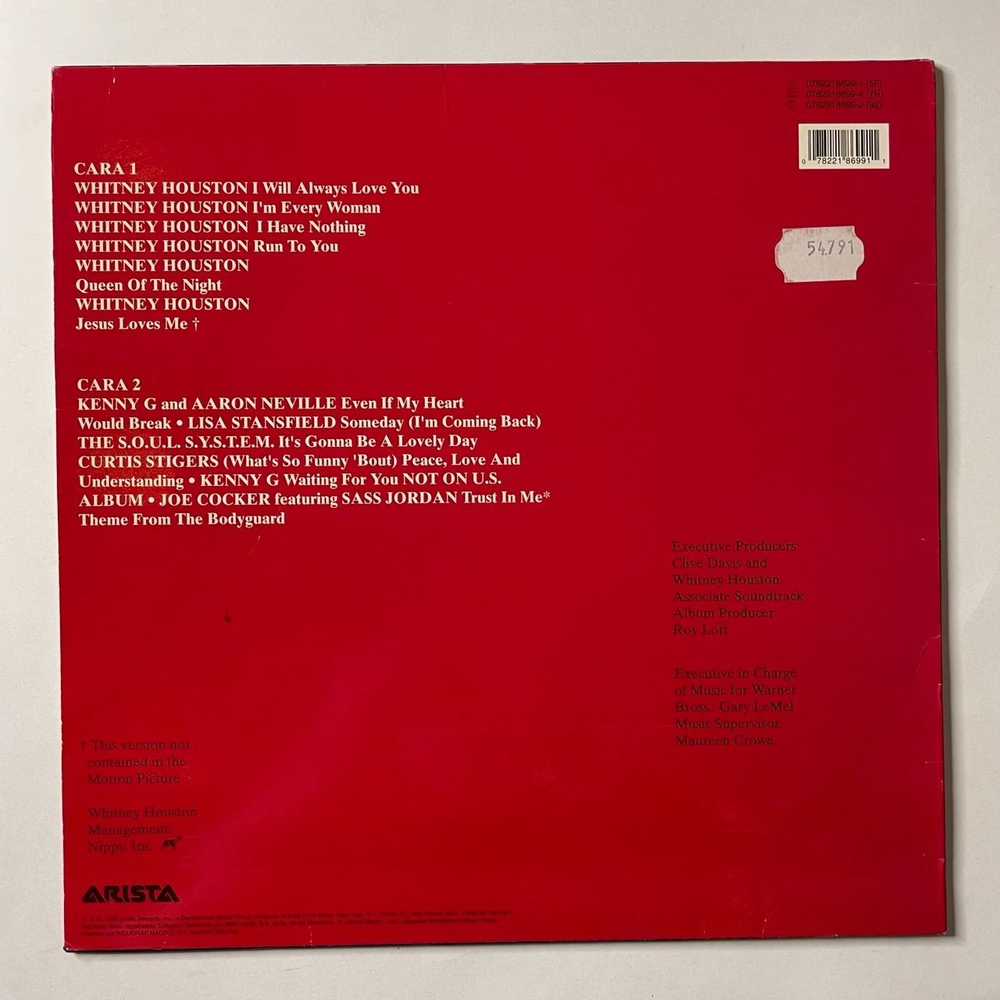 Винтажная виниловая пластинка LP Whitney Houston, The Bodyguard, Телохранитель, El Guardaespaldas (Испания 1992 год) Whitney Houston I Will Always Love You