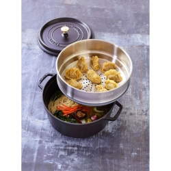 STAUB Чугунная кастрюля Cocotte 24 см 3,8 л со вставкой-пароваркой черная
