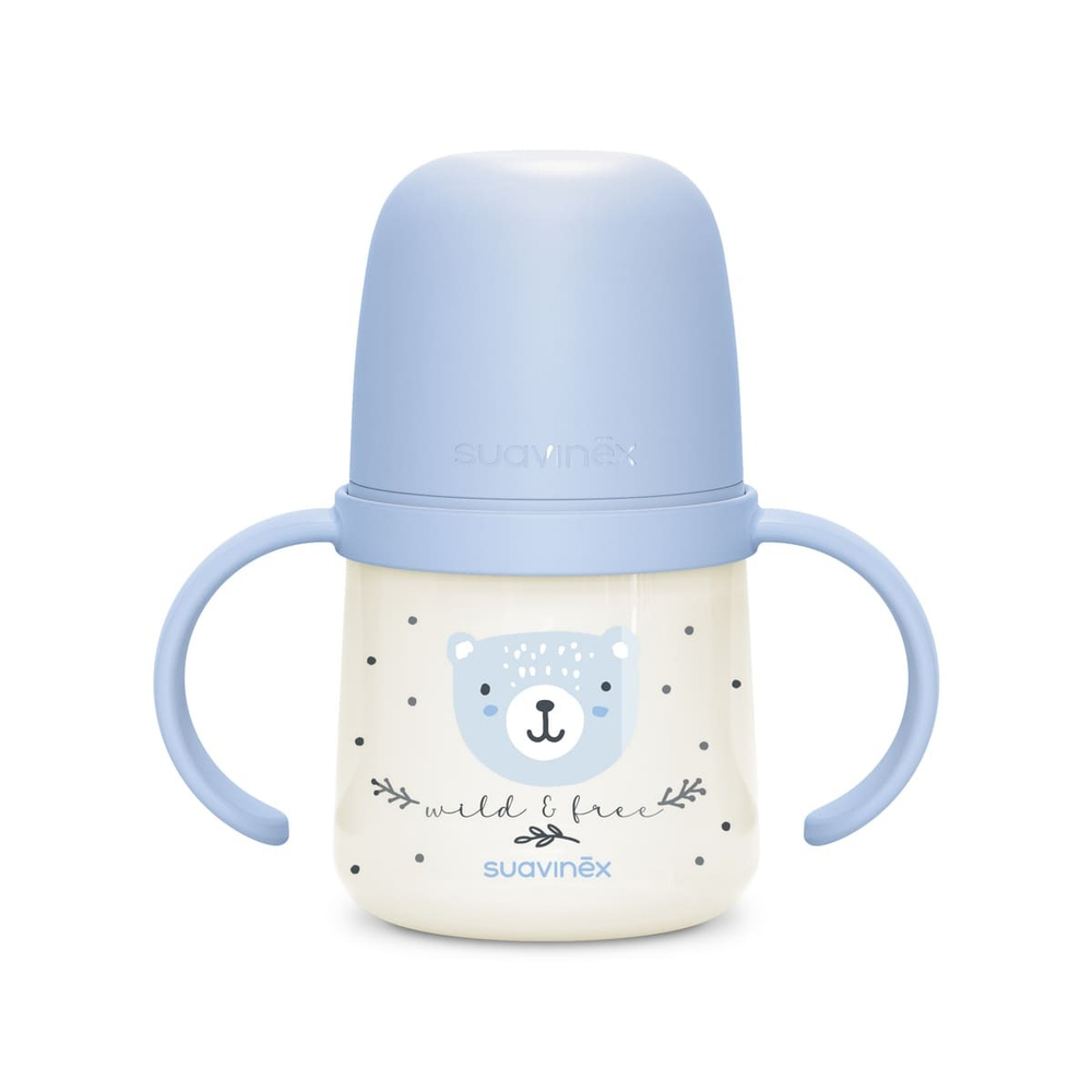 Бутылочка с ручками Suavinex Night Wild 150 мл голубая, 6 мес+