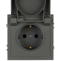 Розетка ЭРА Galaxy 15-2103-06 c заземлением 2P+E Schuko со шторками с крышкой 16А-250В IP20 графит | Эра Galaxy