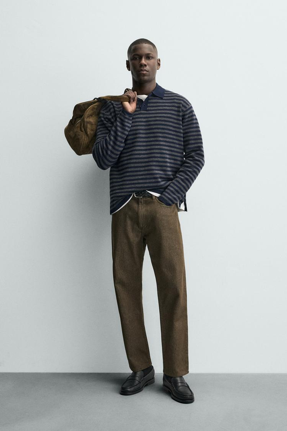 ZARA МЯГКОЕ ТРИКОТАЖНОЕ ПОЛО, СЕРЫЙ/СИНИЙ