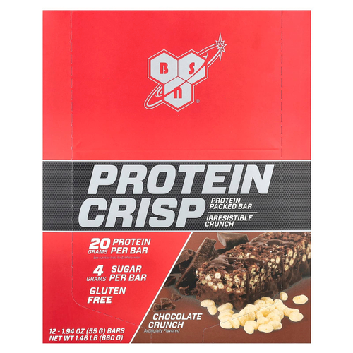 BSN, Protein Crisp, кранч с шоколадом, 12 батончиков, 57 г (2,01 унции) каждый