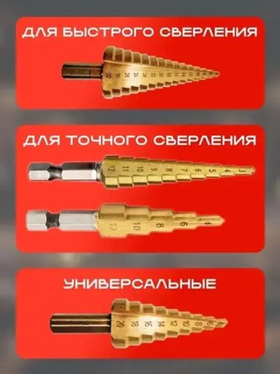 Набор сверл по металлу и дереву сверло ступенчатое конусное набор 6 штук в кейсе