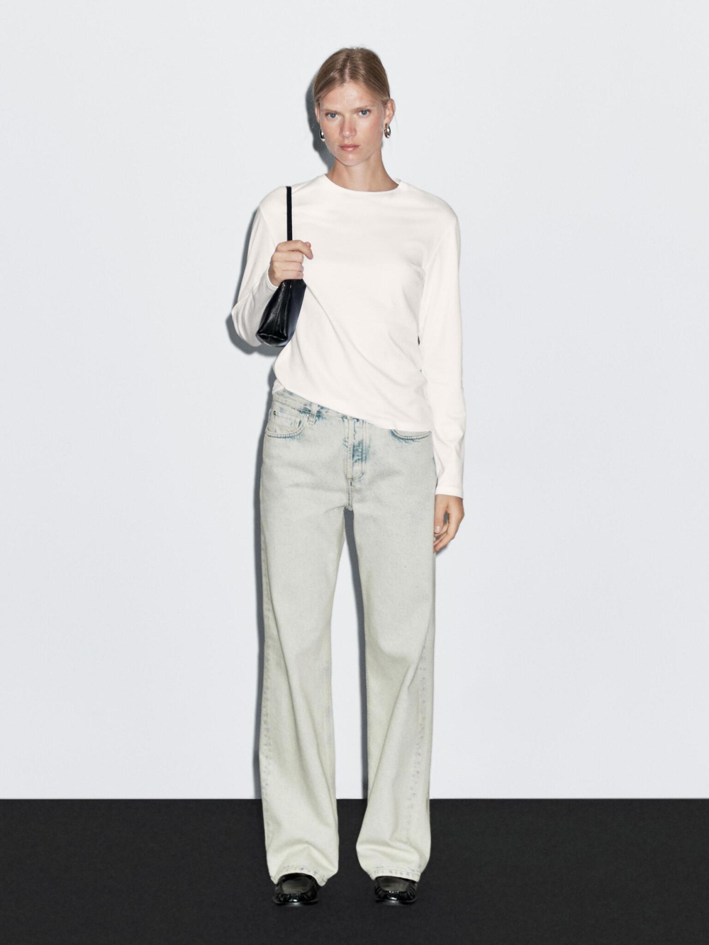 Massimo Dutti Джинсы со средней посадкой и широкими штанинами, светло-голубой