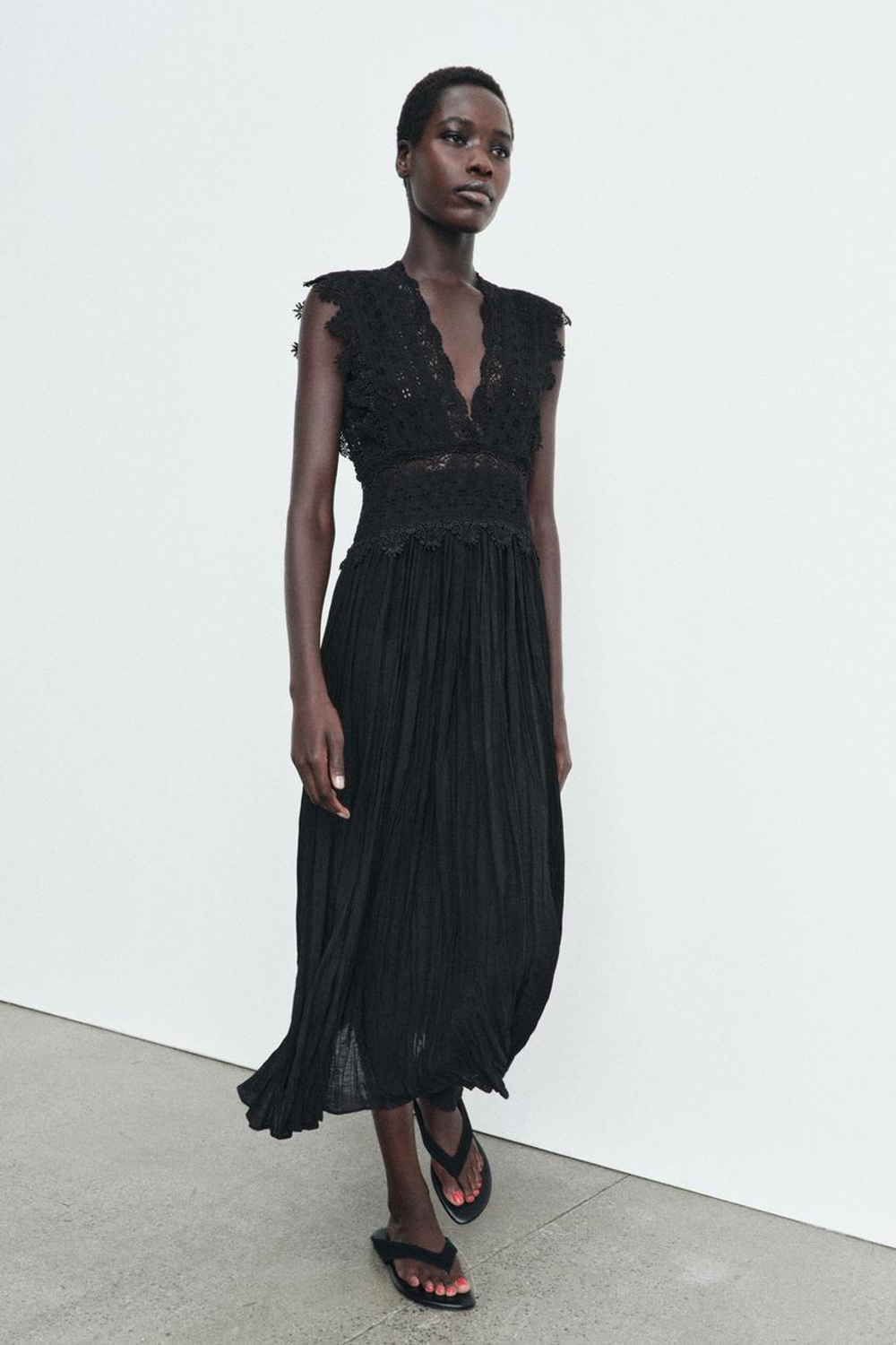 ZARA КРУЖЕВНОЕ ПЛАТЬЕ — ZW COLLECTION, ЧЕРНЫЙ