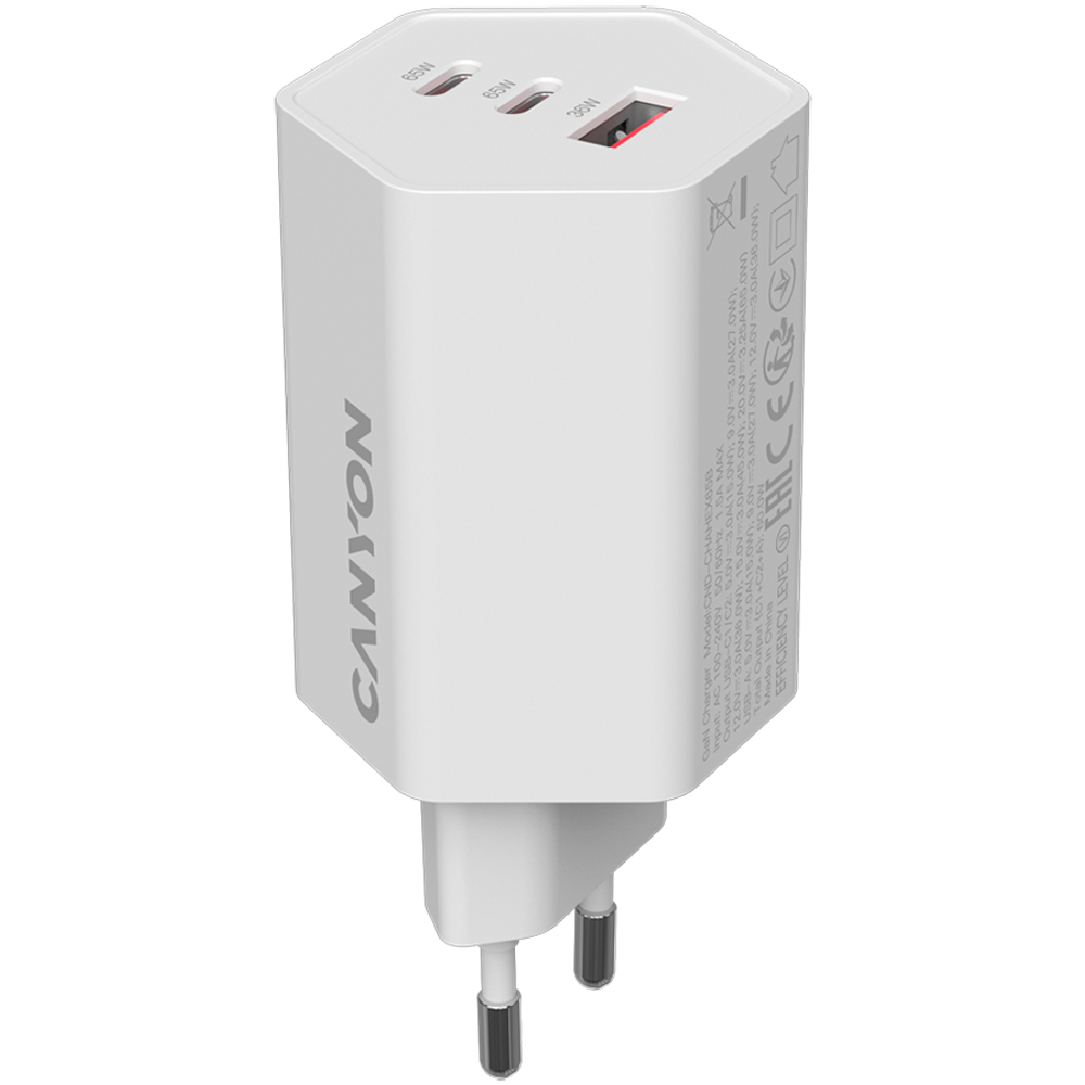 CANYON charger HEXAGON 65 GaN 65W 2xPD 1xQC EU White