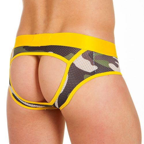 Трусы мужские брифы-джоки камуфляжные с желтой резинкой ADDICTED