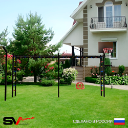 Уличная шведская стенка Sv Sport рукоход х 2 с комплектом турник прямой У53933К (Турник/Брусья/Со спинкой/Щит баскет/Кронш бокс)