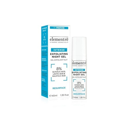 Ночной эксфолиирующий гель - 8% GLYCOLIC, LACTIC& SALICYLIC ACIDS EXFOLIATING NIGHT GEL 40 ml от Elementrè Dermo Cosmetics, Швейцария