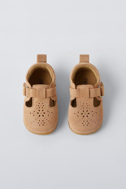 ZARA КОЖАНЫЕ ТУФЛИ, ПЕСОЧНО-КОРИЧНЕВЫЙ