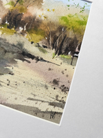 Картина авторская акварельная в паспарту 21х30 см на стену для интерьера "Весенний берег"