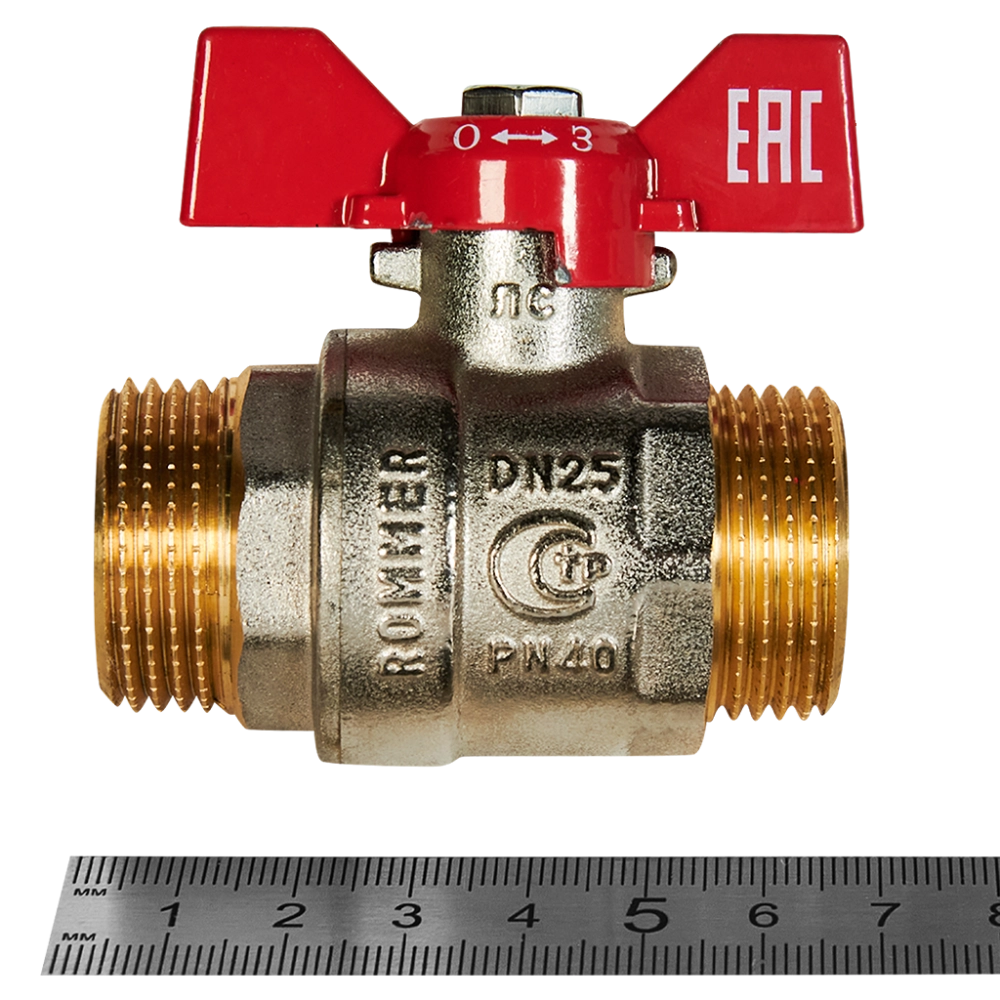 Кран шаровой полнопроходной ROMMER - 1" (НР/НР, PN40, ручка-бабочка)