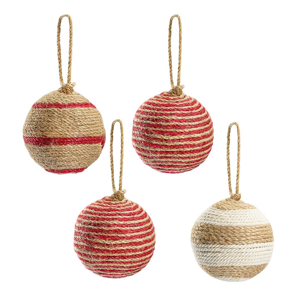 Набор елочных шаров Funky stripes из джута и картона из коллекции New Year Essential, 4 шт.
