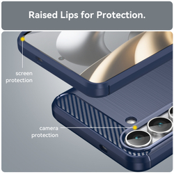 Чехол синего цвета с дизайном под карбон на Samsung Galaxy S25 FE, серия Carbon от Caseport