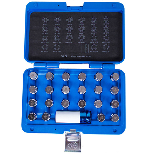 KING TONY (9BW0123) Набор насадок для монтажа/демонтажа секреток колес VW, 23 предмета