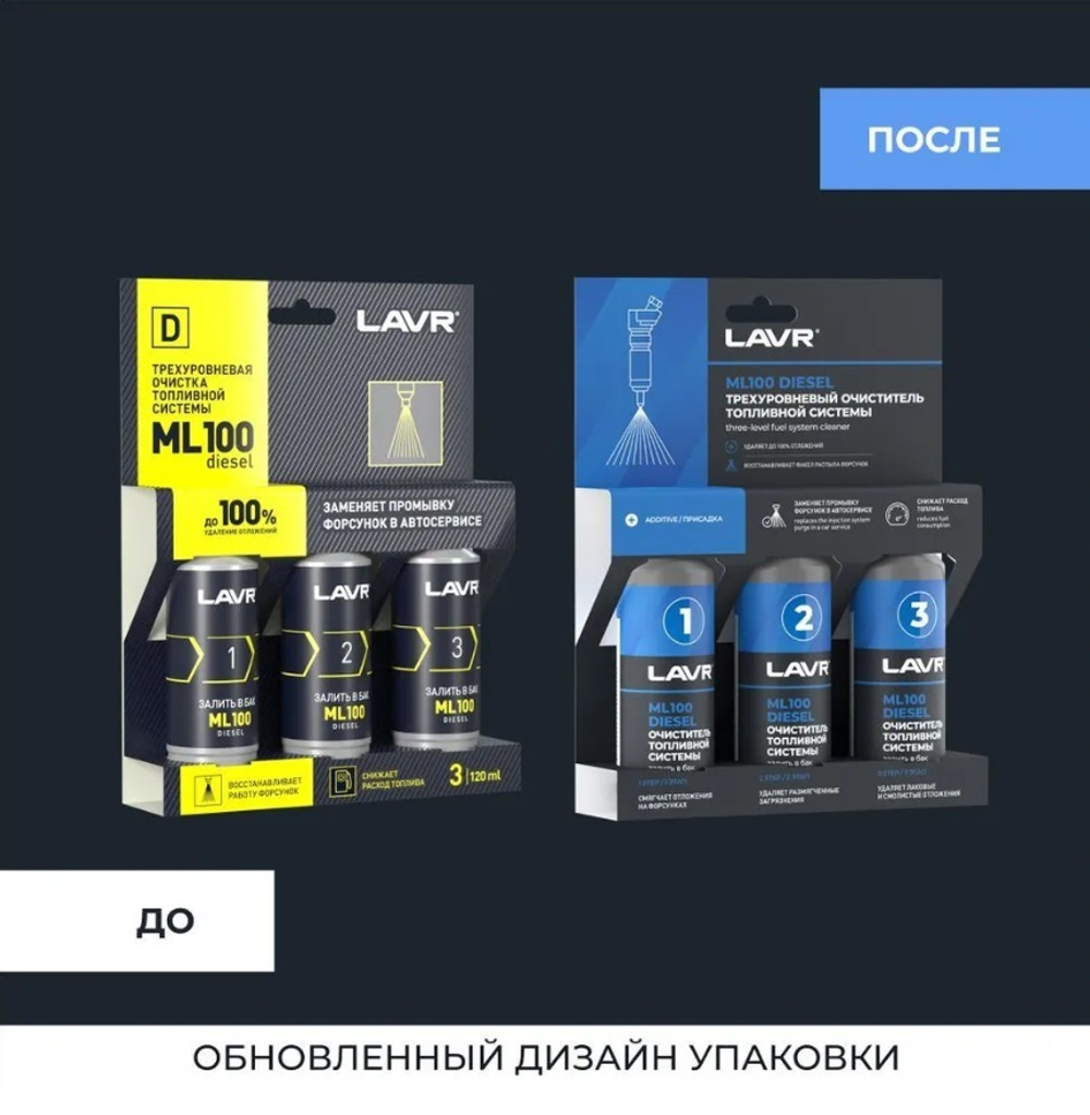 ОЧИСТКА ТОПЛИВНОЙ СИСТЕМЫ LAVR ML100 DIESEL 3Х120МЛ LN2138