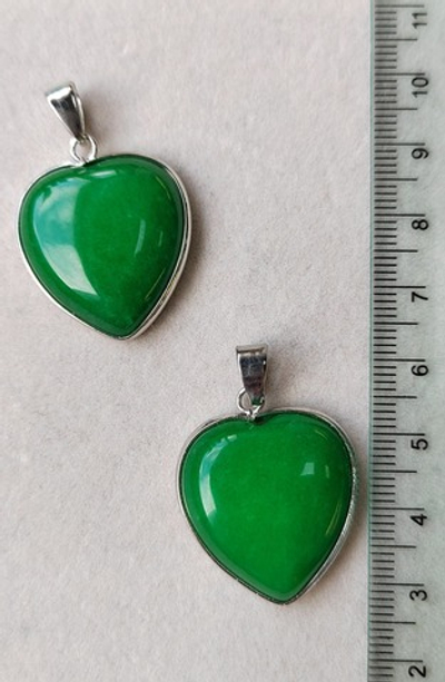 0653-нр Подвеска "Сердце" в оправе 25мм, нефрит, родий