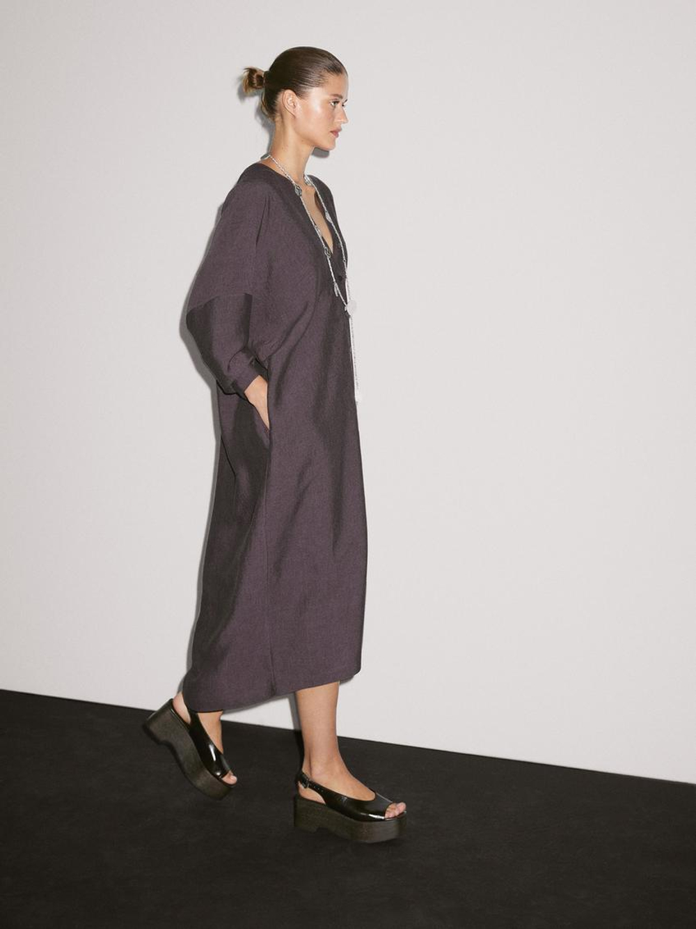 Massimo Dutti Длинное платье-туника, фиолетовый