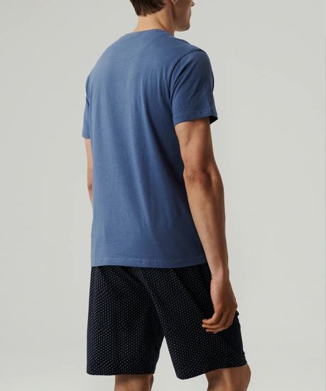 Пижама мужская с коротким рукавом и шортами Atlantic NMP-386, хлопок, голубой + темно-синий