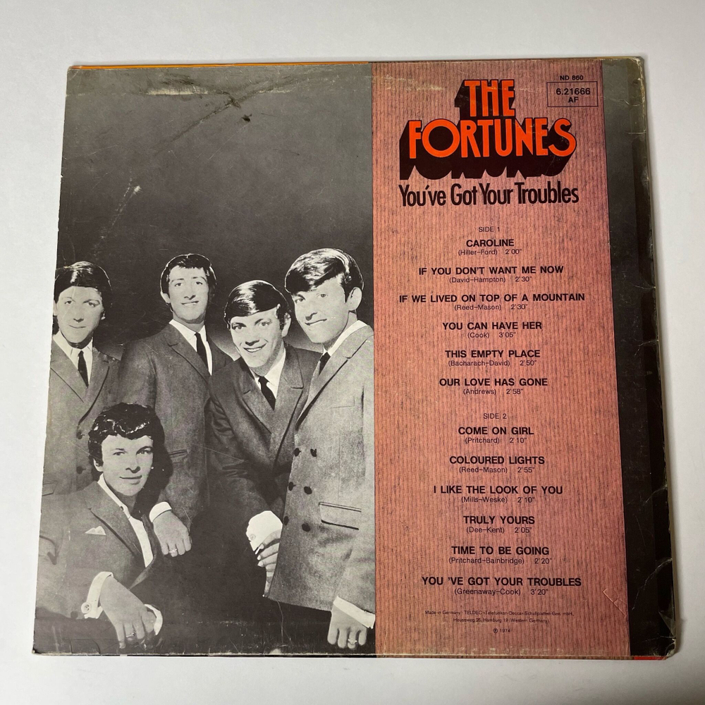 Винтажная виниловая пластинка LP The Fortunes You've Got Your Troubles (Germany 1974)