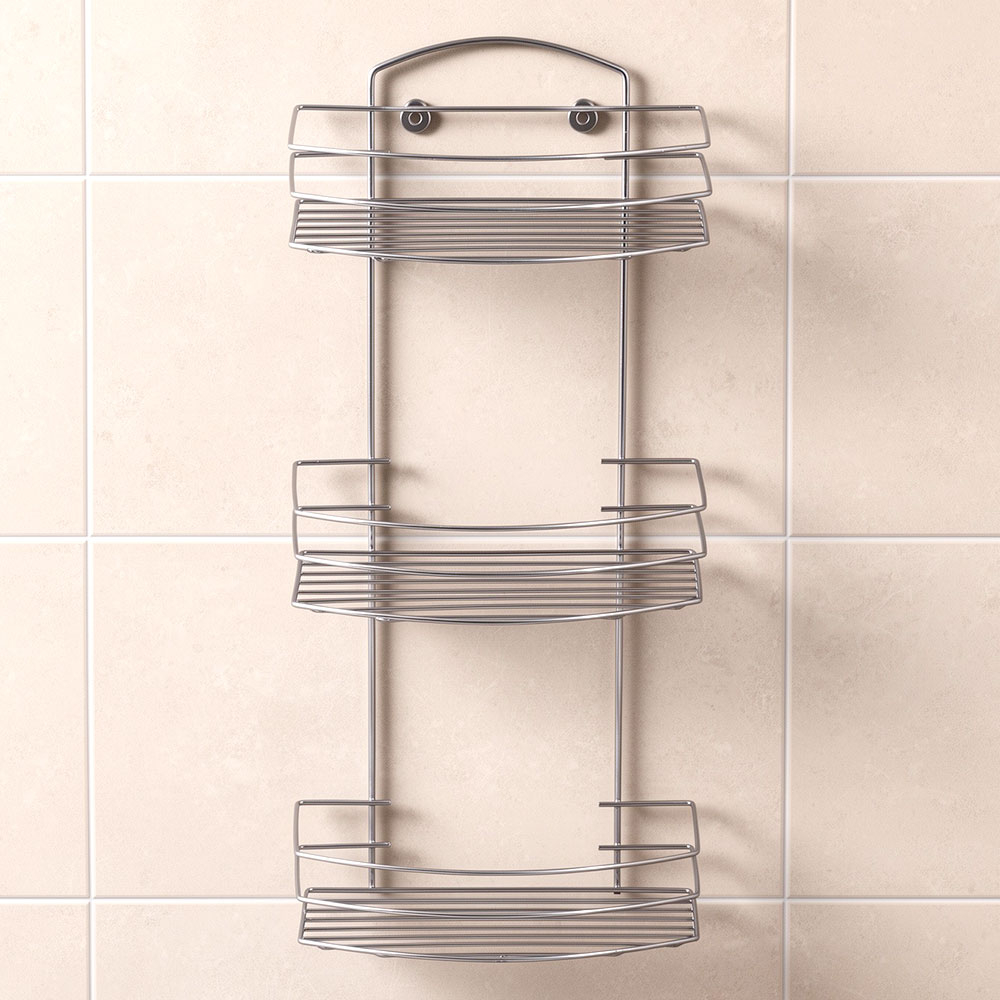 Полка прямоугольная 3-х ярусная с радиусом 25,5*14*56,5см хром, ППР-3