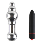 Серебристая анальная пробка IN T2 с вибрацией - 17 см. (Цвет: серебро)