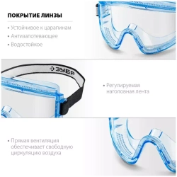 Защитные очки ЗУБР Панорама П, прямая вентиляция 110231