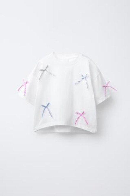 ZARA ФУТБОЛКА С БАНТИКАМИ, БЕЛЫЙ