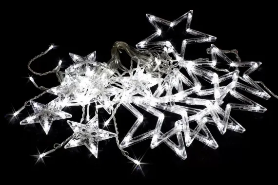 Светодиодная бахрома Звезды 2.5*0.95 м., 220V, 138 холодных белых LED ламп, прозрачный провод, контроллер, Winner (w.02.5Т.138.S+)