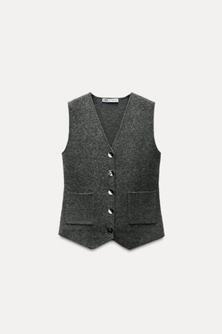 ZARA ТРИКОТАЖНЫЙ ЖИЛЕТ, СВЕТЛО-СЕРЫЙ