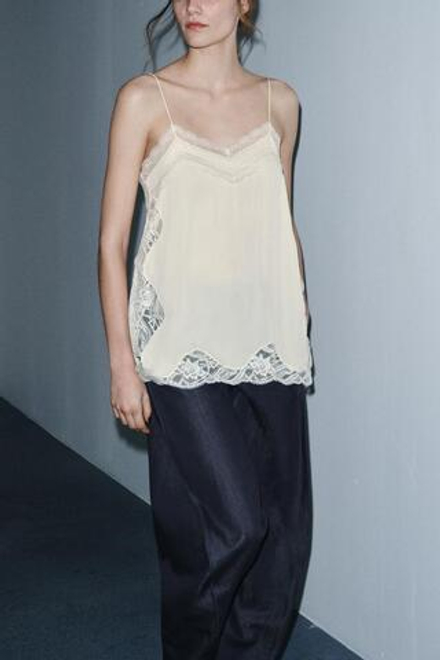 ZARA ТОП В БЕЛЬЕВОМ СТИЛЕ С КРУЖЕВОМ — ZW COLLECTION, ЭКРЮ