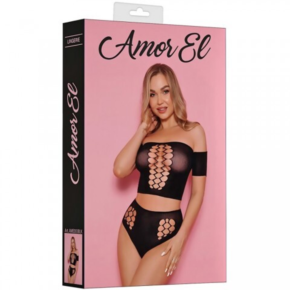 Комплект эротического белья Amor El, топ и трусики со шнуровкой, S/L