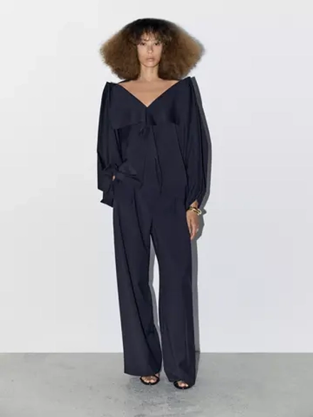 Massimo Dutti Брюки с двойными вытачками из 100% шерсти - STUDIO, темно-синий