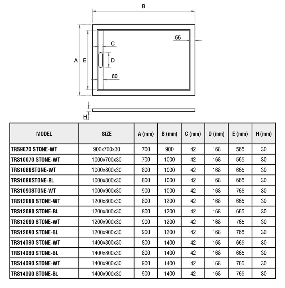 Душевой поддон из искусственного камня WeltWasser WW TRS 12090 STONE-BL 120x90 10000004382 Черный