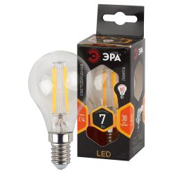 Лампа светодиодная ЭРА F-LED P45-7W-827-E14 7Вт филамент шар теплый белый свет Е14 | Филаментные декоративные