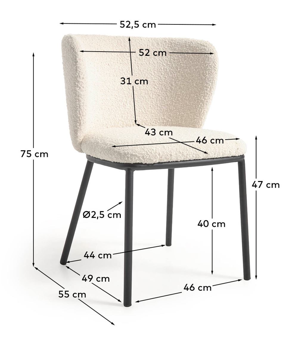 Стул Ciselia из белой ткани букле и черного металла