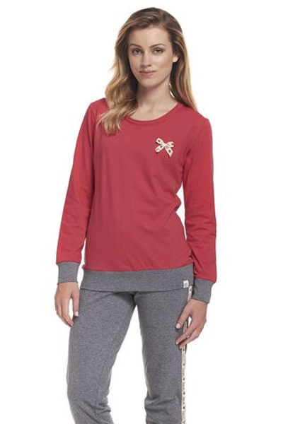 Пижама с длинными рукавами и бантиком (Размер: M) (Цвет: красный с серым)