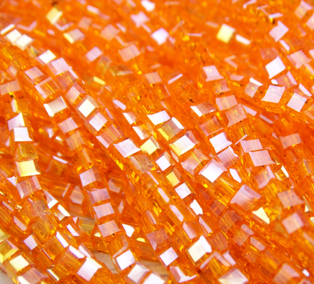 БВ007ДС3 Хрустальные бусины квадратные, цвет: оранжевый AB прозрачный, 3 мм, кол-во: 63-65 шт.