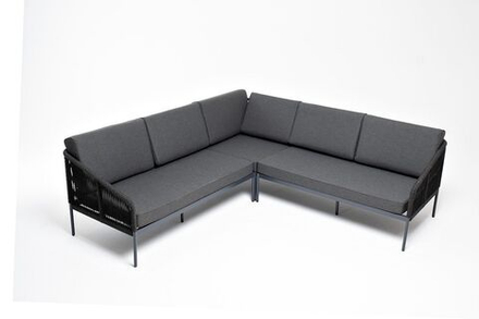 "Канны" диван модульный плетеный из роупа, каркас алюминий темно-серый (RAL7024) муар, роуп темно-серый круглый, ткань темно-серая 027