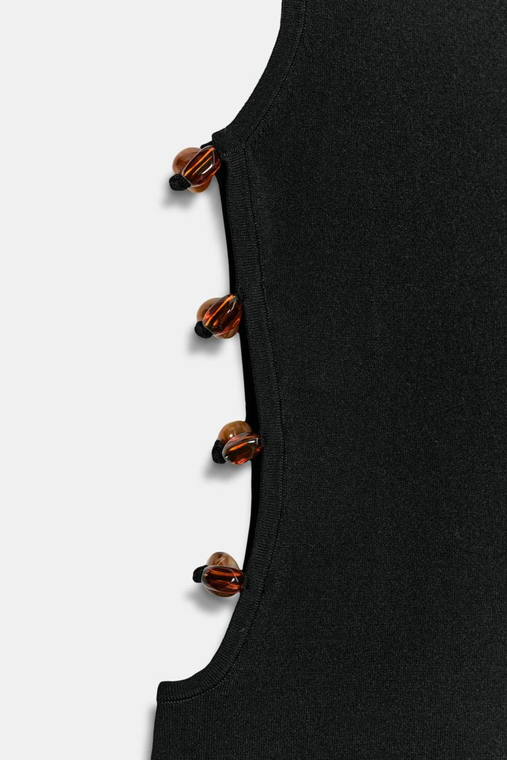 ZARA КОРОТКОЕ ТРИКОТАЖНОЕ ПЛАТЬЕ С РАЗРЕЗАМИ И БУСИНАМИ, ЧЕРНЫЙ