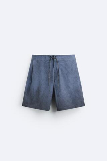 ZARA ДЛИННЫЕ ПЛАВКИ С ПРИНТОМ В ВИДЕ БРЫЗГ, СЕРО-СИНИЙ