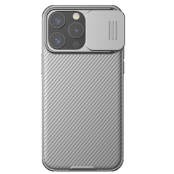 Чехол серого цвета (Titanium Gray) с защитной шторкой для камеры от Nillkin на iPhone 15 Pro, серия CamShield Pro Case