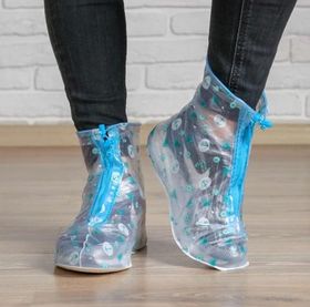 Детские многоразовые бахилы для обуви от дождя молния спереди Прозрачные с голубыми якорями