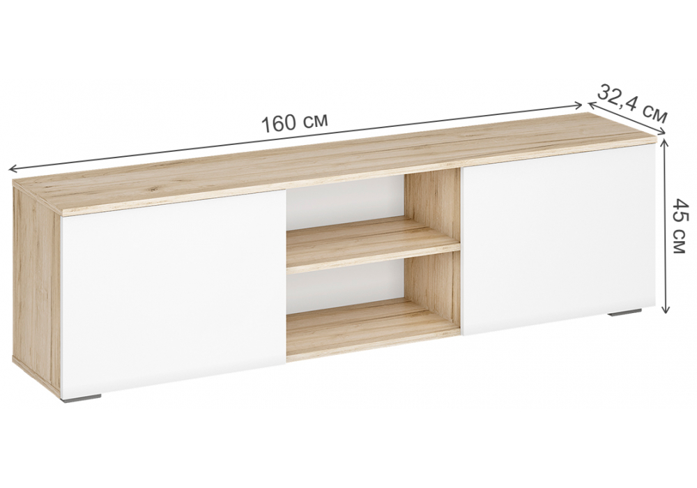 ТВ-тумба Woodville Алетра ТБ01-1600 дуб крафт серый, глянец белый